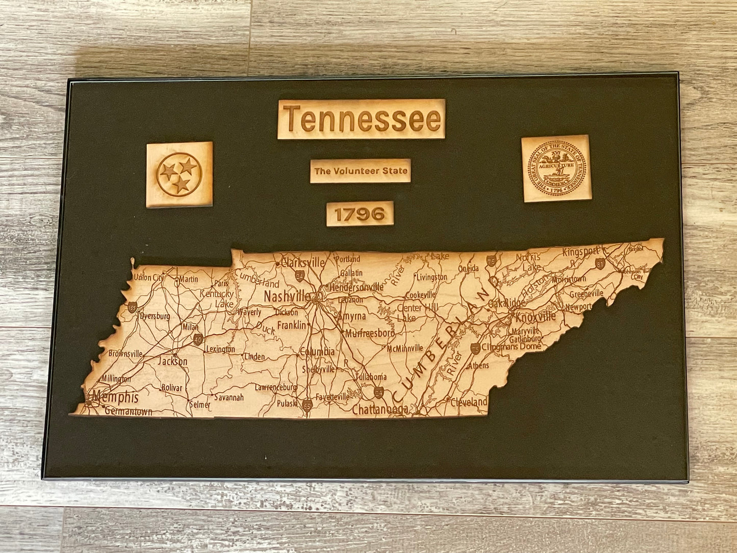 Laser Engraved Wooden State Map