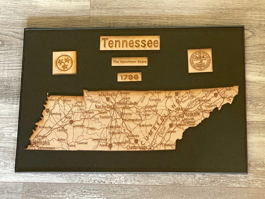 Laser Engraved Wooden State Map