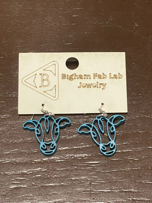 Laser Cut Out Cow Earrings